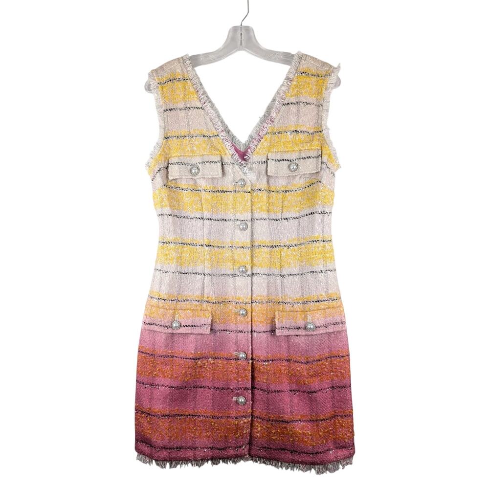 Maeve Anthropologie Multicolor Ombre Tweed Mini Dress US 6 Button Up Sleeveless